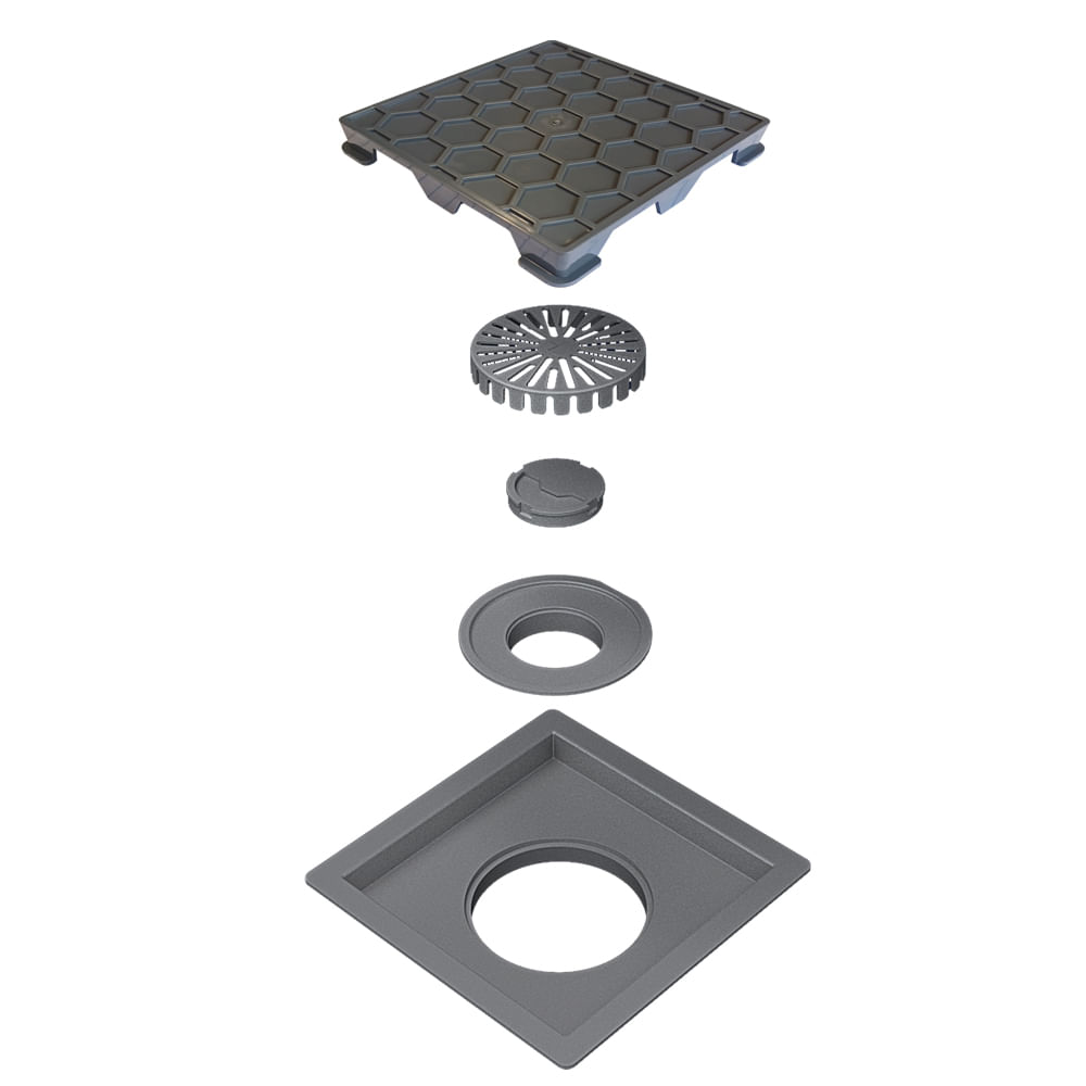 Ralo Quadrata Selmetal Base PVC com Tampa Oculta ABS 15x15